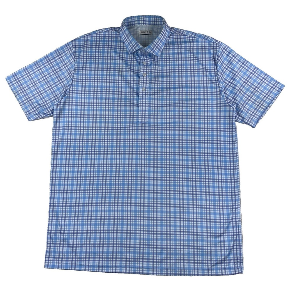 Collars & Co. Dress Collar Polo Shirt Men's XL Blue Plaid